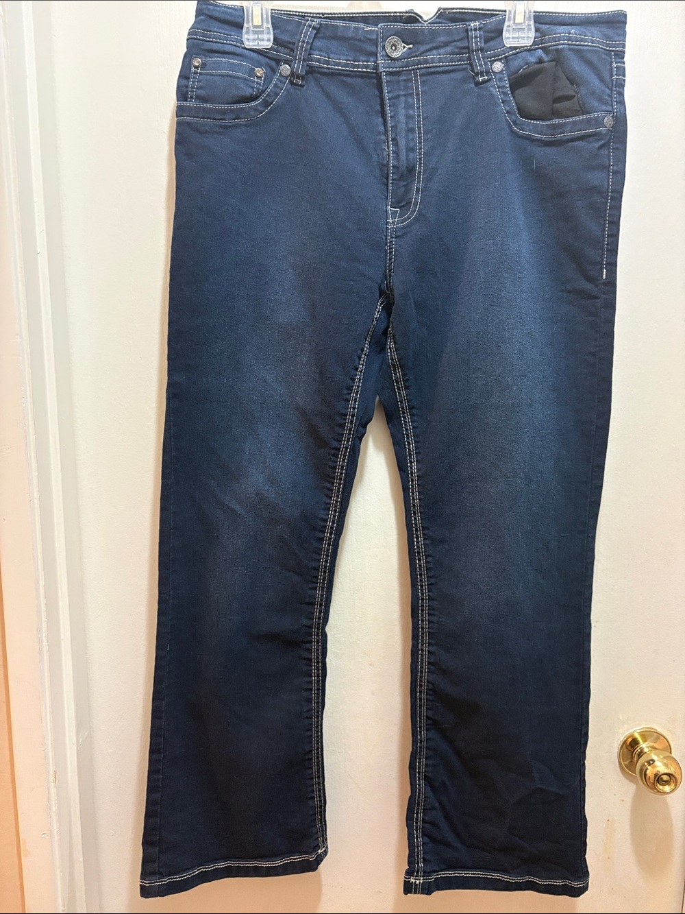 Women's Dark Blue Boot Cut Jeans - Classic Stretch Denim